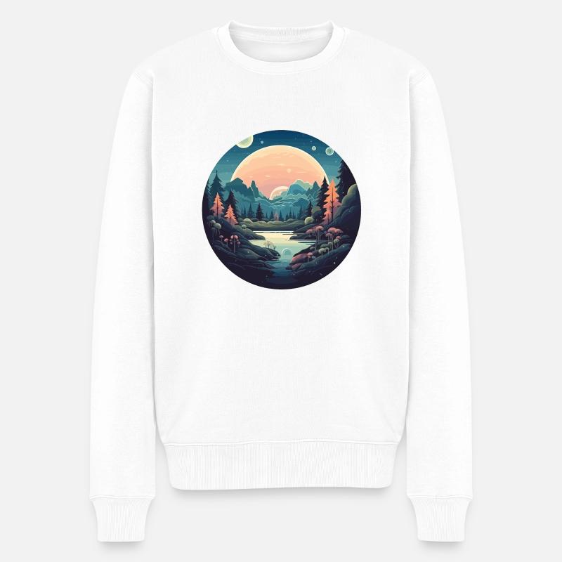 Surreale Wald Landschaft - Männer Premium Bio Pullover - Weiß