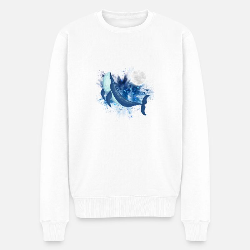 Rorqual bleu avec lune - Pull Premium bio Homme - blanc