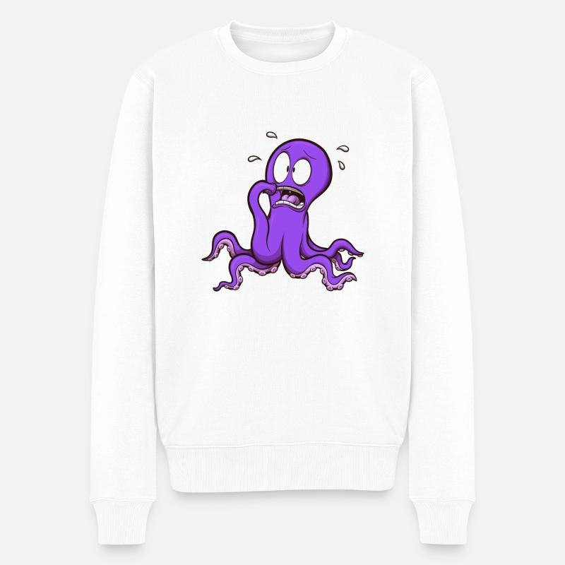 Verängstigter Oktopus - Männer Premium Bio Pullover - Weiß
