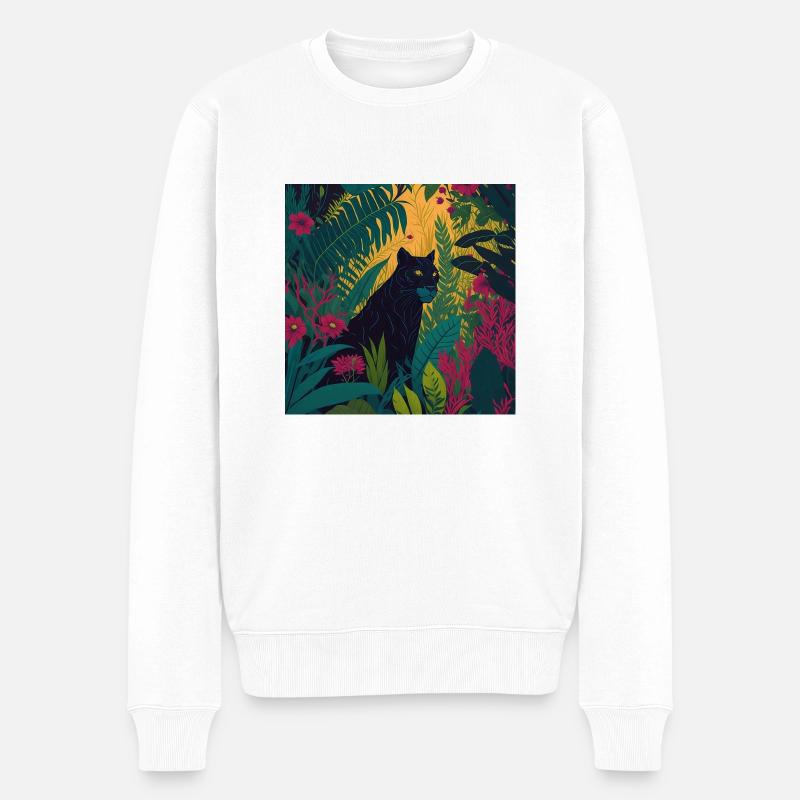 Schwarzer Panther Jungle - Männer Premium Bio Pullover - Weiß