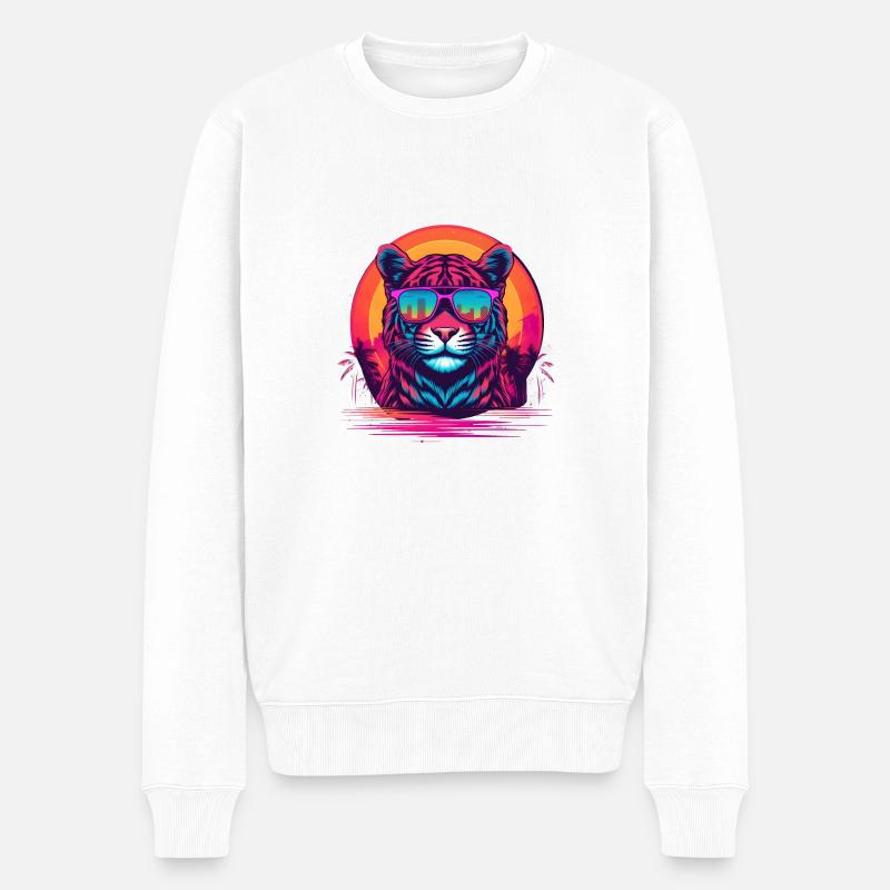 Synthwave Tiger Sunset - Männer Premium Bio Pullover - Weiß