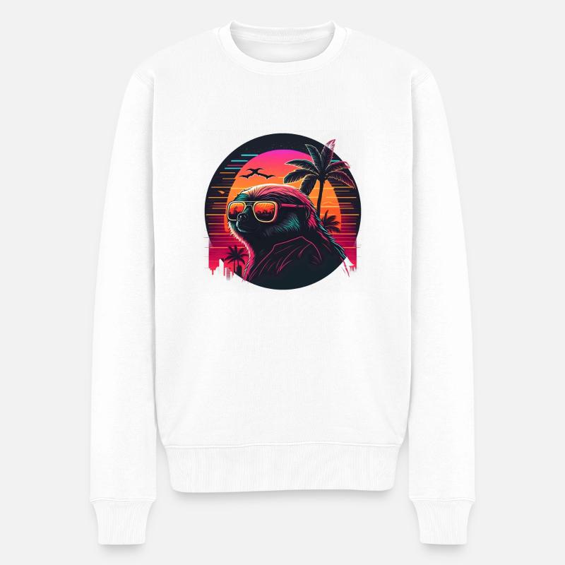 Synthwave Sloth Sunset - Männer Premium Bio Pullover - Weiß