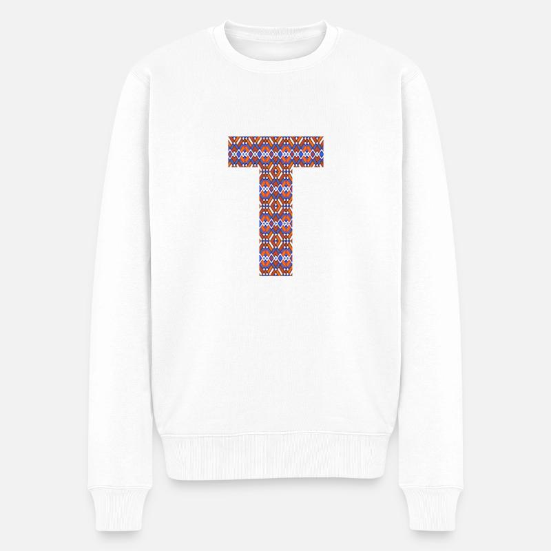 Monogramm Buchstabe T - geometrisches Muster - Männer Premium Bio Pullover - Weiß