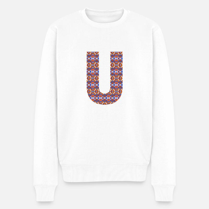 Monogramm Buchstabe U- geometrisches Muster - Männer Premium Bio Pullover - Weiß