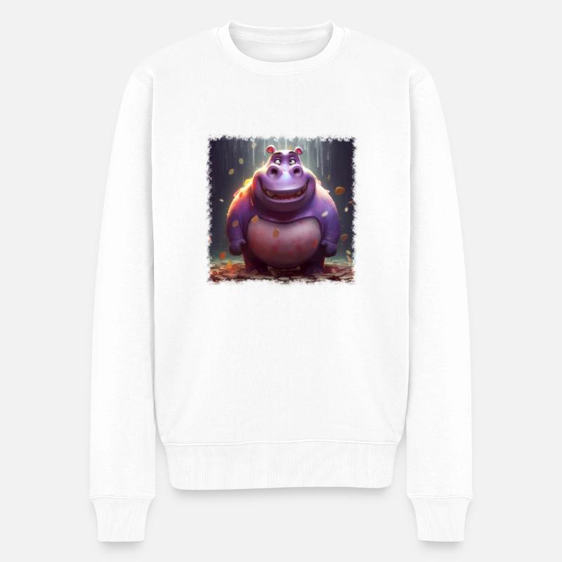 niedliches Hippo - Männer Premium Bio Pullover - Weiß