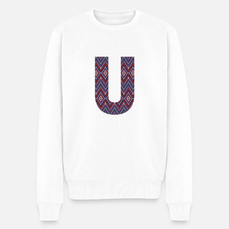 Monogramme Lettre U- motif géométrique - Pull Premium bio Homme - blanc