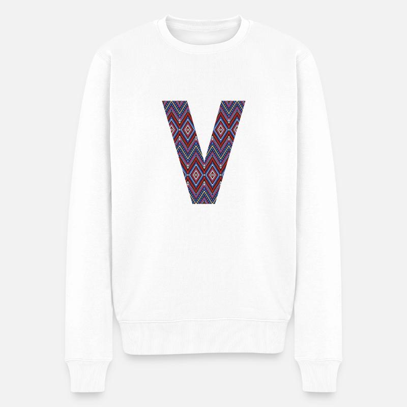 Monogramme Lettre V - motif géométrique - Pull Premium bio Homme - blanc