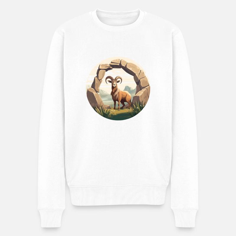 Alpine Majestät Steinbock - Männer Premium Bio Pullover - Weiß