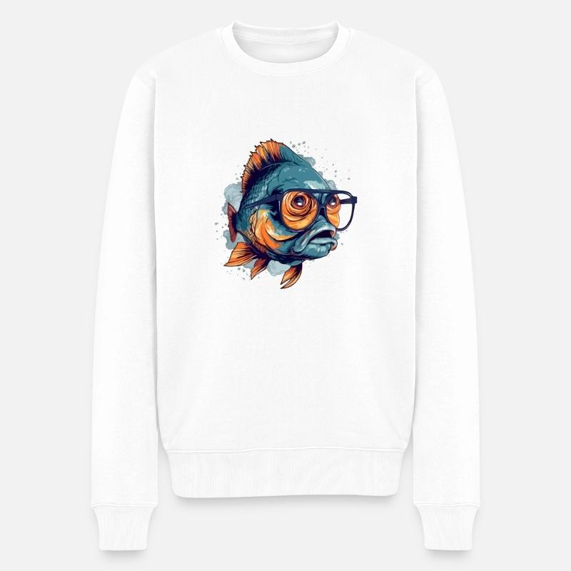 Blop den Brillenfisch - Männer Premium Bio Pullover - Weiß