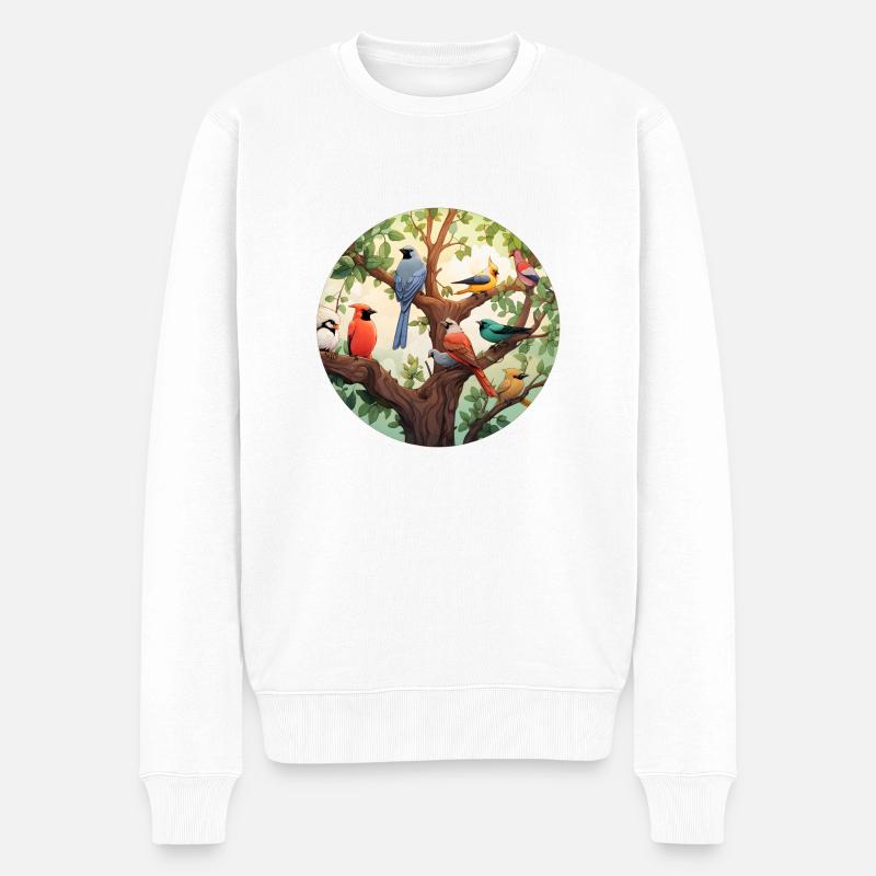 Bunte Vögel - Männer Premium Bio Pullover - Weiß