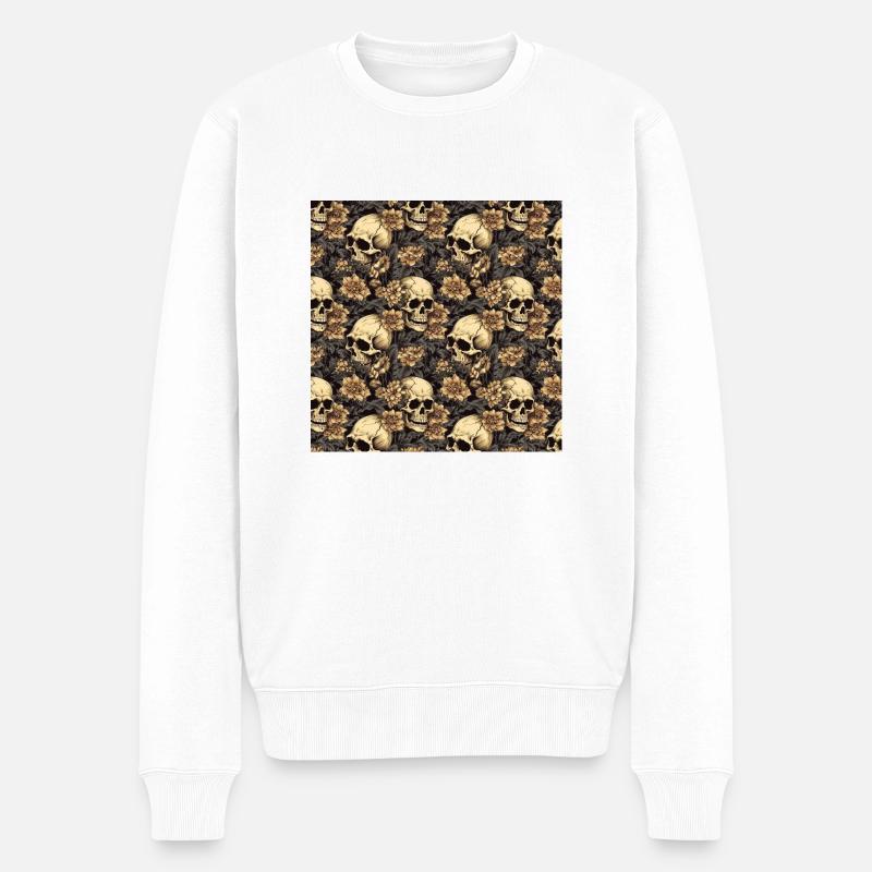 Skulls Seamless Pattern Gothic Dark Halloween - Men's Premium Organic Jumper - white