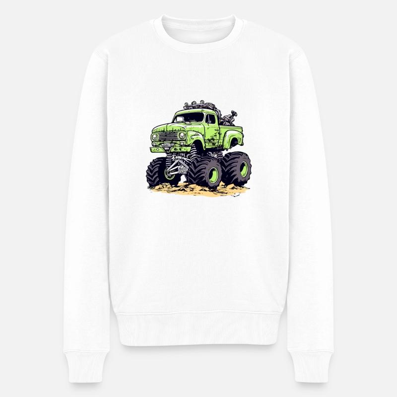 Monstertruck MegaCrusher - Männer Premium Bio Pullover - Weiß