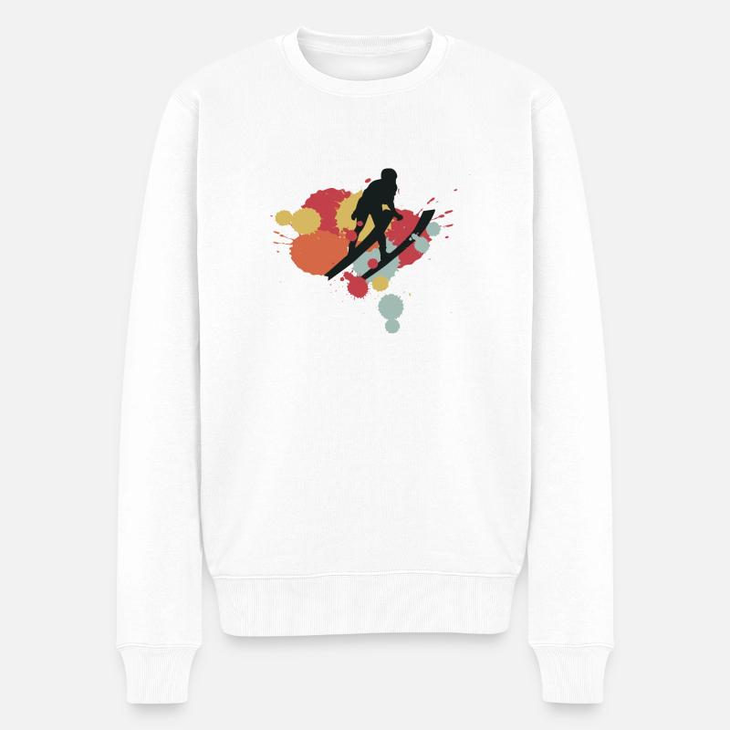 Ski Skifahrer Farbklecks Retro - Männer Premium Bio Pullover - Weiß