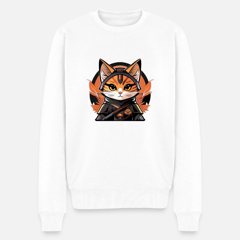 Chat ninja - Pull Premium bio Homme - blanc