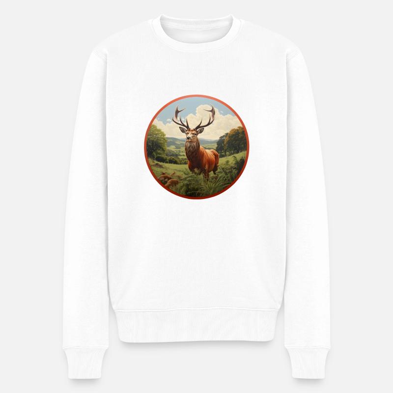 Cerf élaphe - Pull Premium bio Homme - blanc