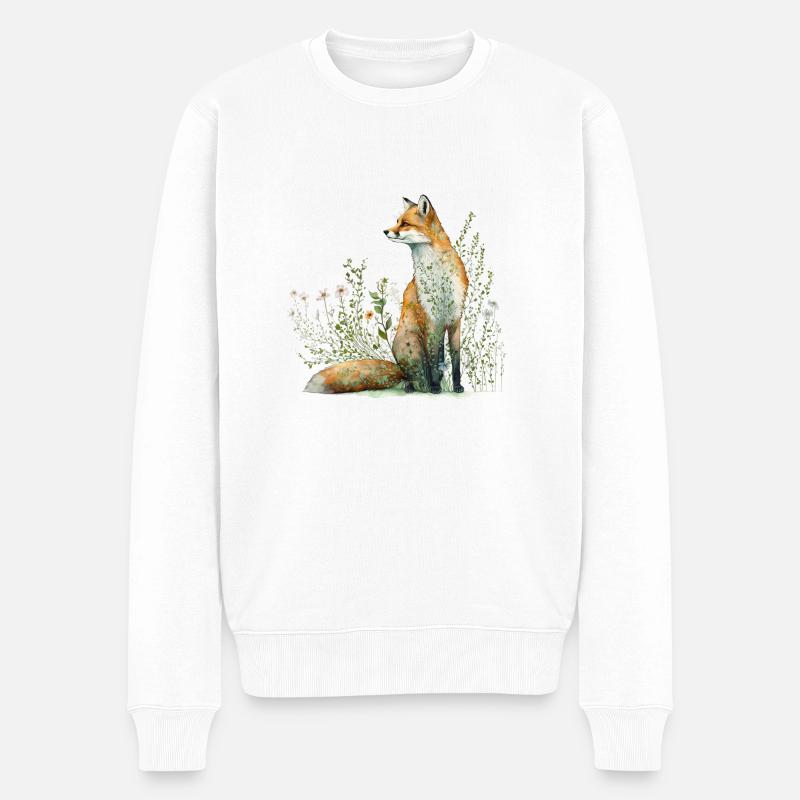 Fuchs in der Wiese - Männer Premium Bio Pullover - Weiß