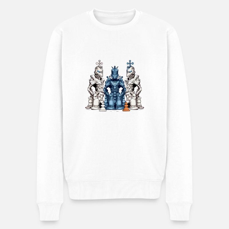 Futuristische Schachfiguren - Männer Premium Bio Pullover - Weiß