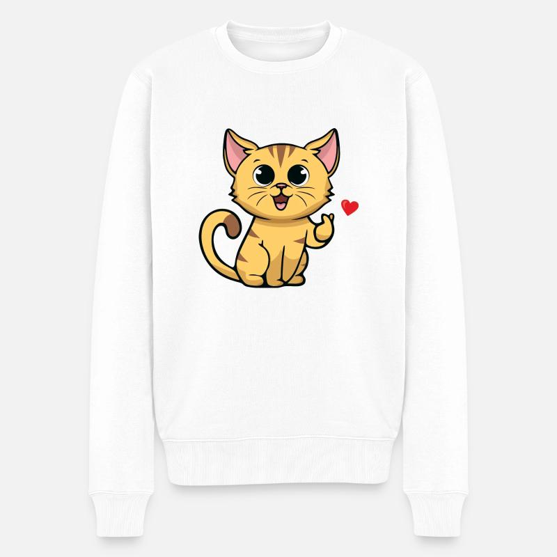 Nette Katze mit Herzzeichen - Männer Premium Bio Pullover - Weiß