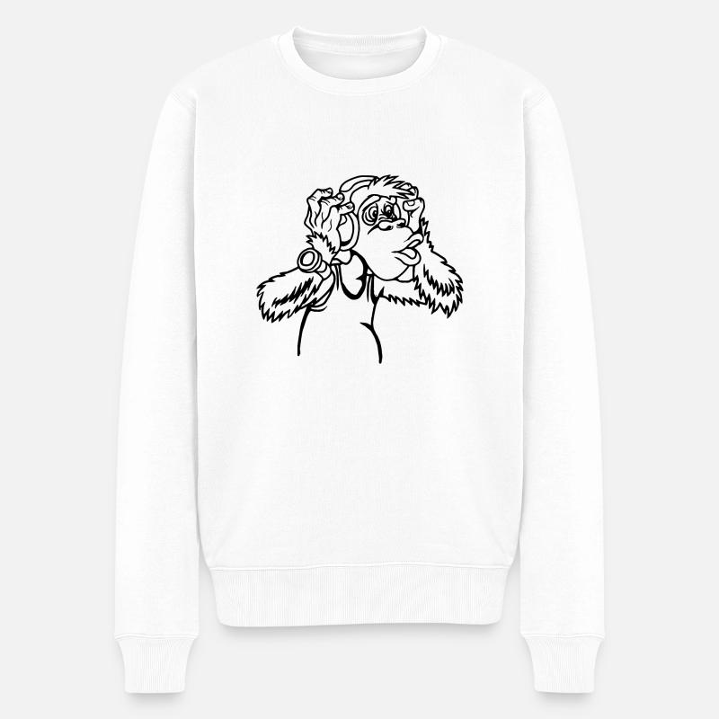 Valeewear - Ein fröhlicher Affe mit Kopfhörern - Männer Premium Bio Pullover - Weiß