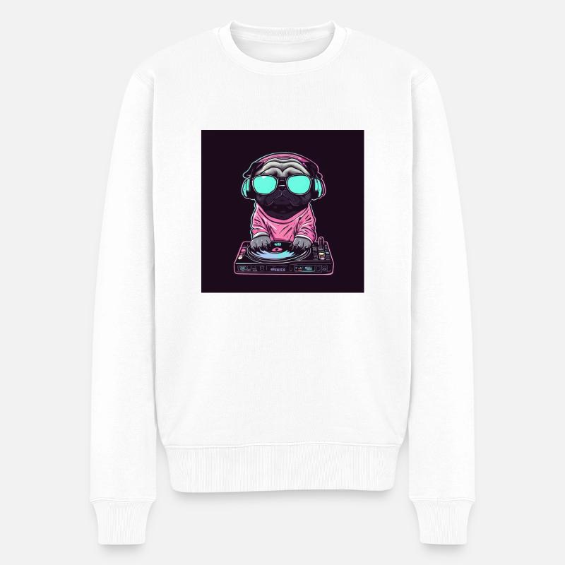 Mops DJ - Männer Premium Bio Pullover - Weiß