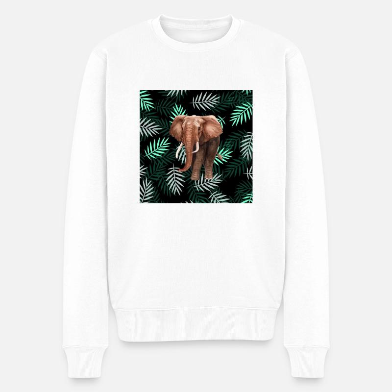 Palmen-Muster, Elefant Palm Pattern, Elephant - Männer Premium Bio Pullover - Weiß