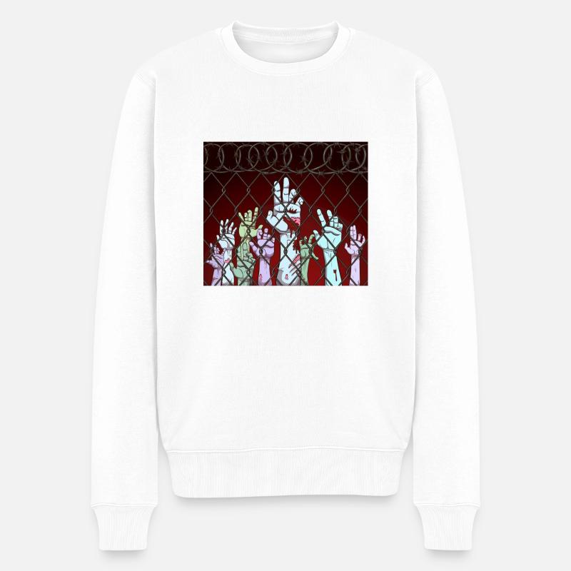 Zombie-Hände hinter Zaun - Männer Premium Bio Pullover - Weiß
