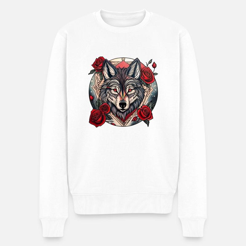 Wolf - Männer Premium Bio Pullover - Weiß