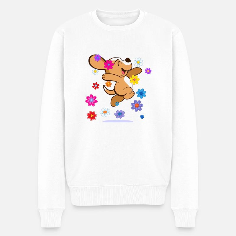 Happy Hippie Beagle - Männer Premium Bio Pullover - Weiß
