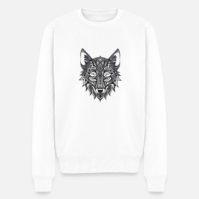 Wolf - Männer Premium Bio Pullover - Weiß
