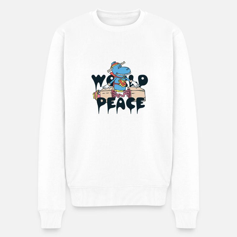 420 Weltfriedens-Blauer Elch - Männer Premium Bio Pullover - Weiß