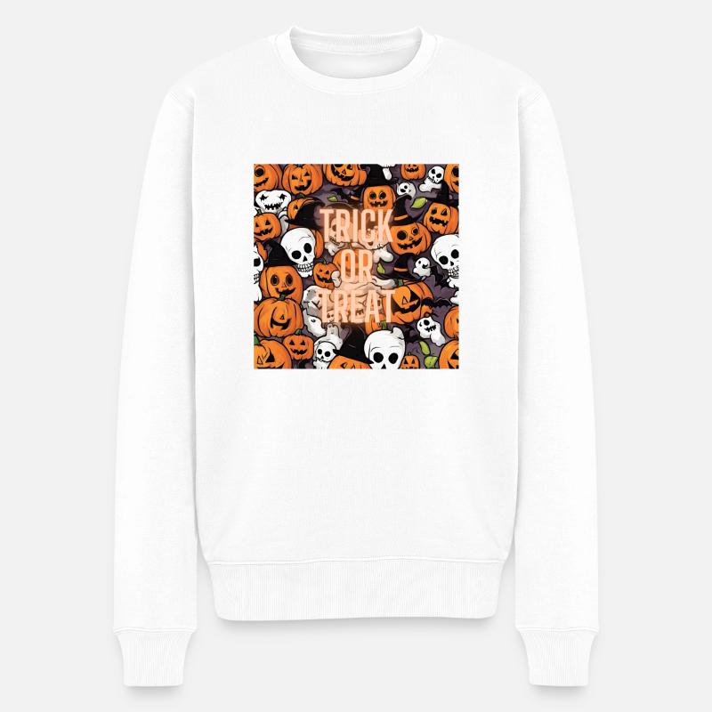 🎃 "Trick or Treat" Halloween Design 🍬 - Männer Premium Bio Pullover - Weiß