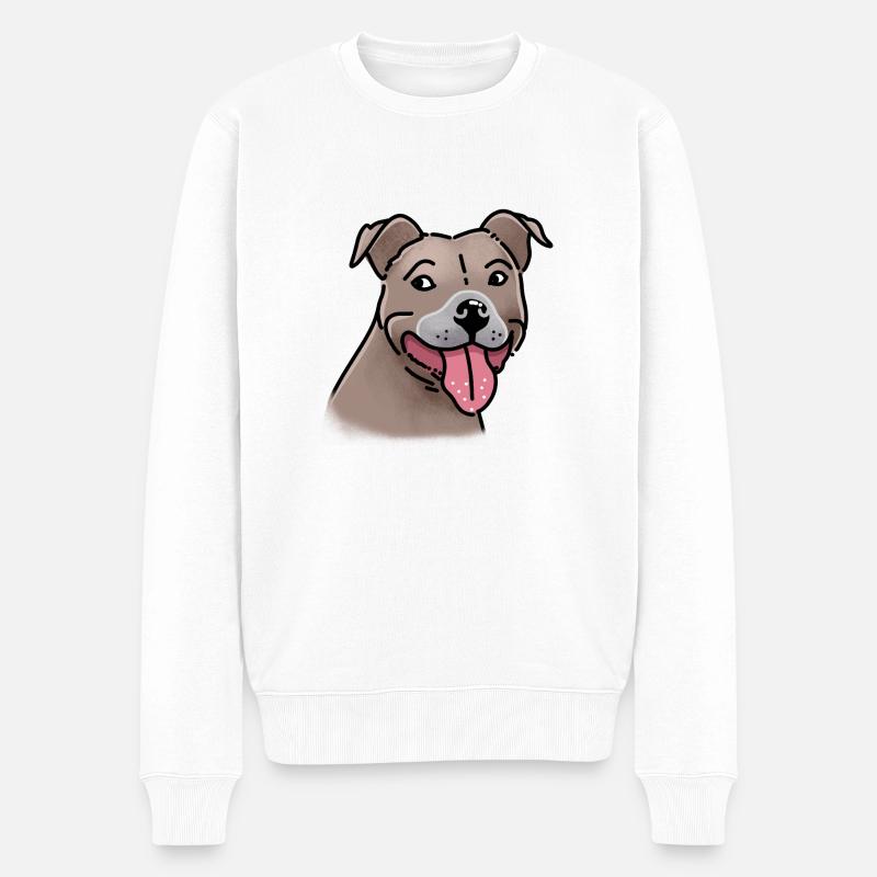 Visage de chien Staffi super heureux - Pull Premium bio Homme - blanc
