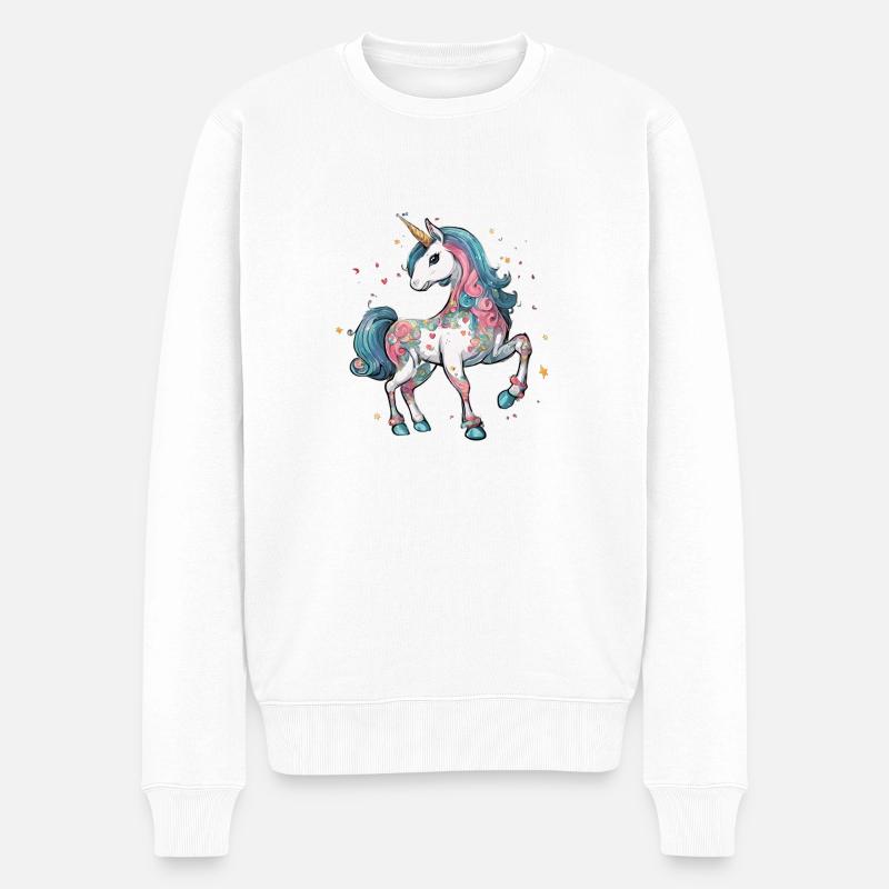 Einhorn - Männer Premium Bio Pullover - Weiß