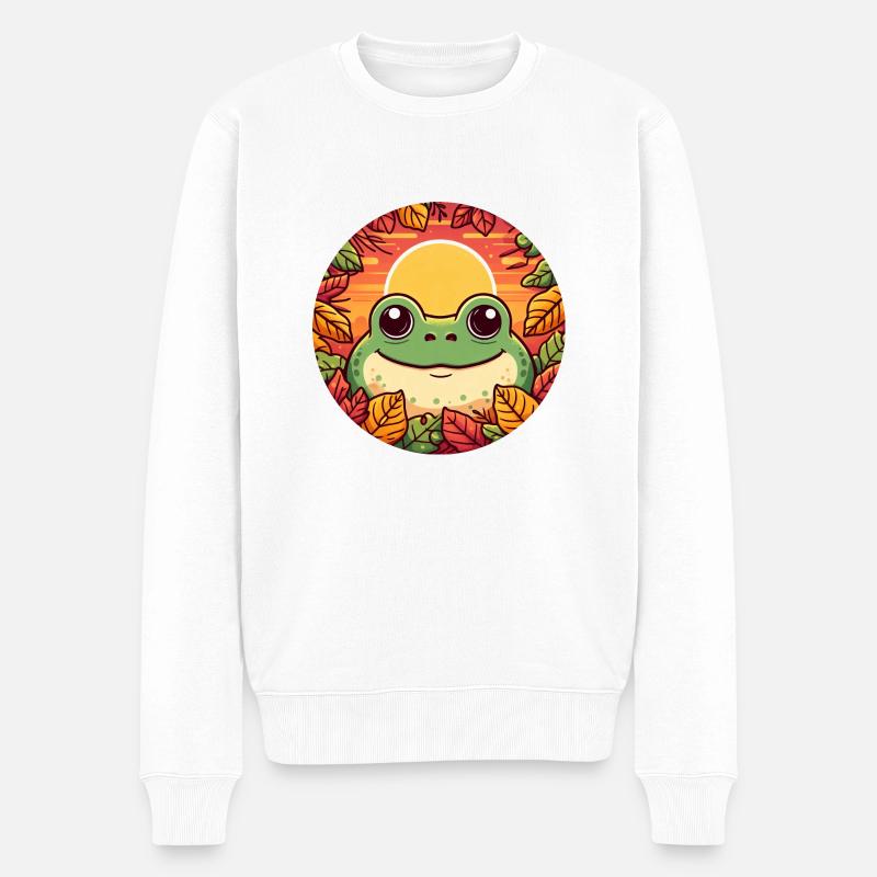 frosch blätter laub bunt sonnenuntergang - Männer Premium Bio Pullover - Weiß