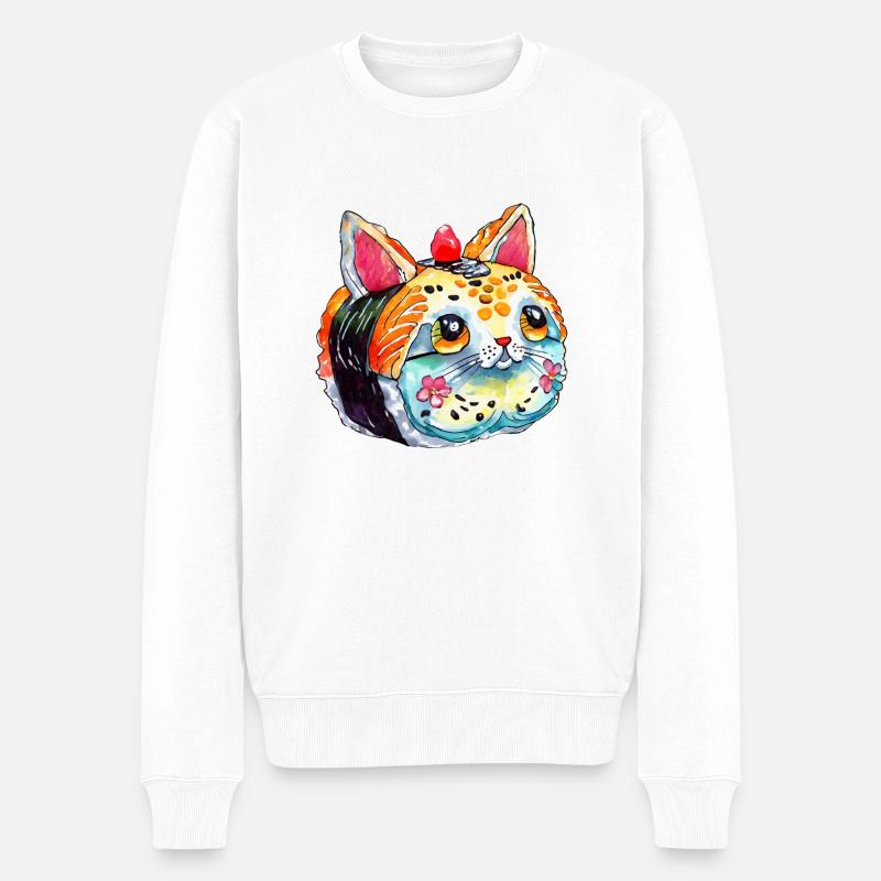 Sushi Cat - Pull Premium bio Homme - blanc