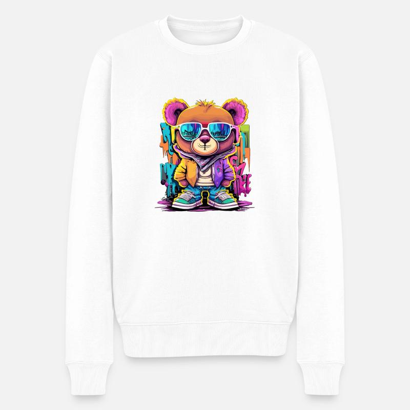Grafitti teddy bear - Männer Premium Bio Pullover - Weiß