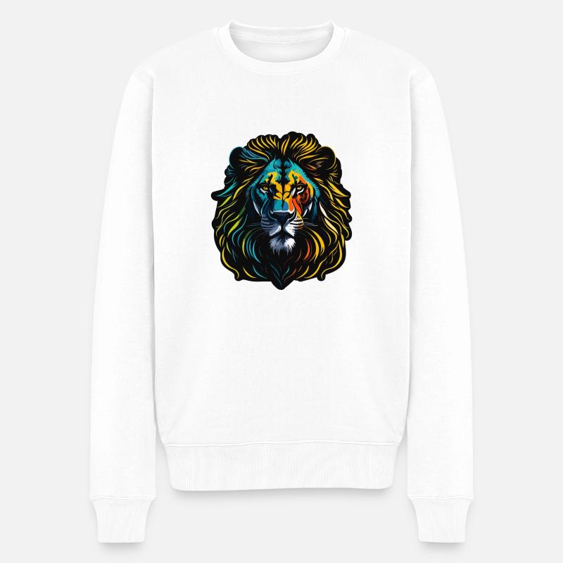 Gemalter Löwe - Männer Premium Bio Pullover - Weiß