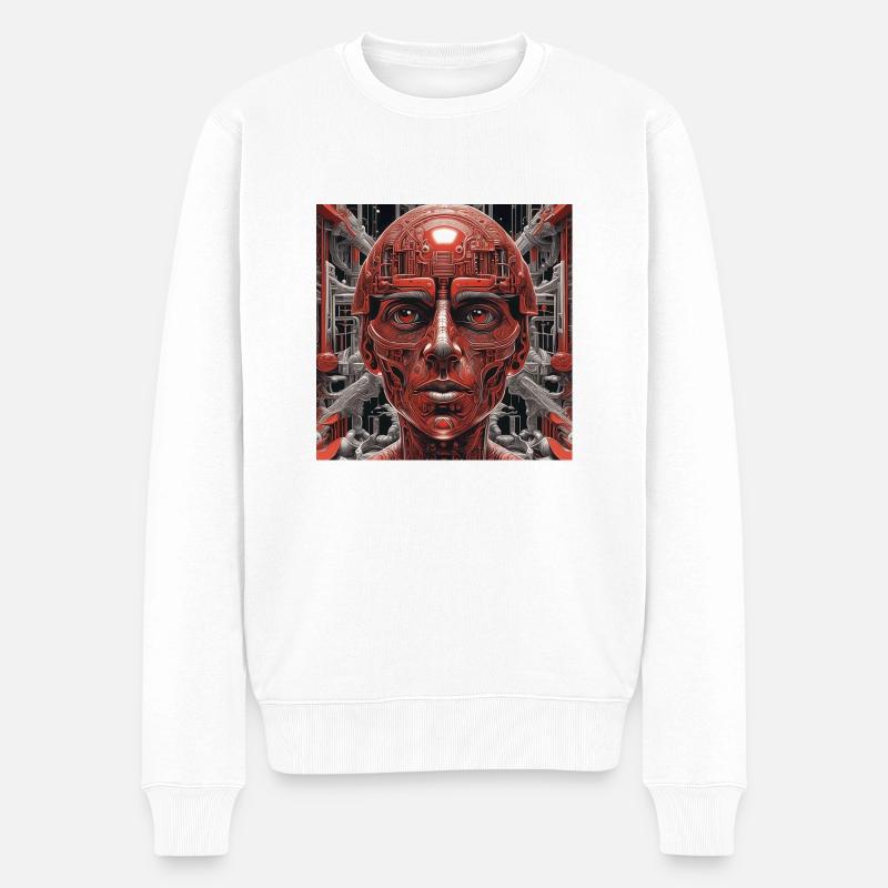 Robot techno rouge dans le futur - Pull Premium bio Homme - blanc