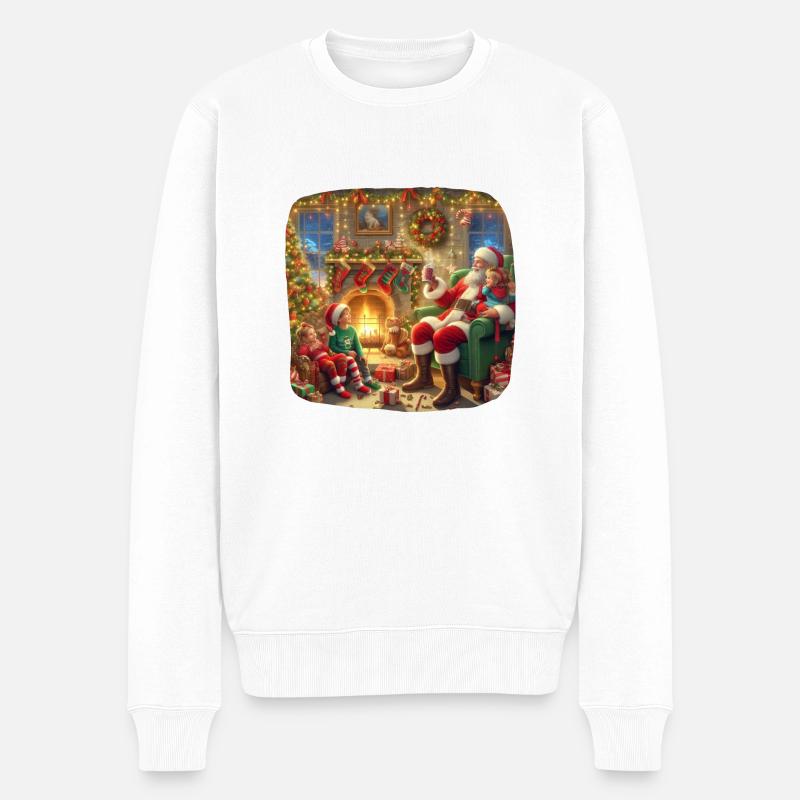 Weihnachtsmann Weihnachtsbaum Geschenke Heiligabend Abendessen Oblate - Männer Premium Bio Pullover - Weiß