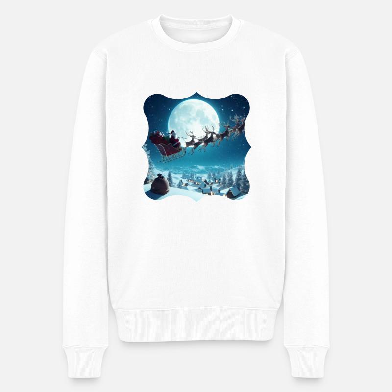 Weihnachtsmann Schlitten Rentier Geschenke Weihnachtsbaum - Männer Premium Bio Pullover - Weiß
