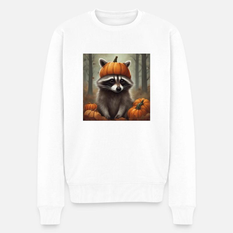 Kleiner Waschbär im Kürbis - Männer Premium Bio Pullover - Weiß