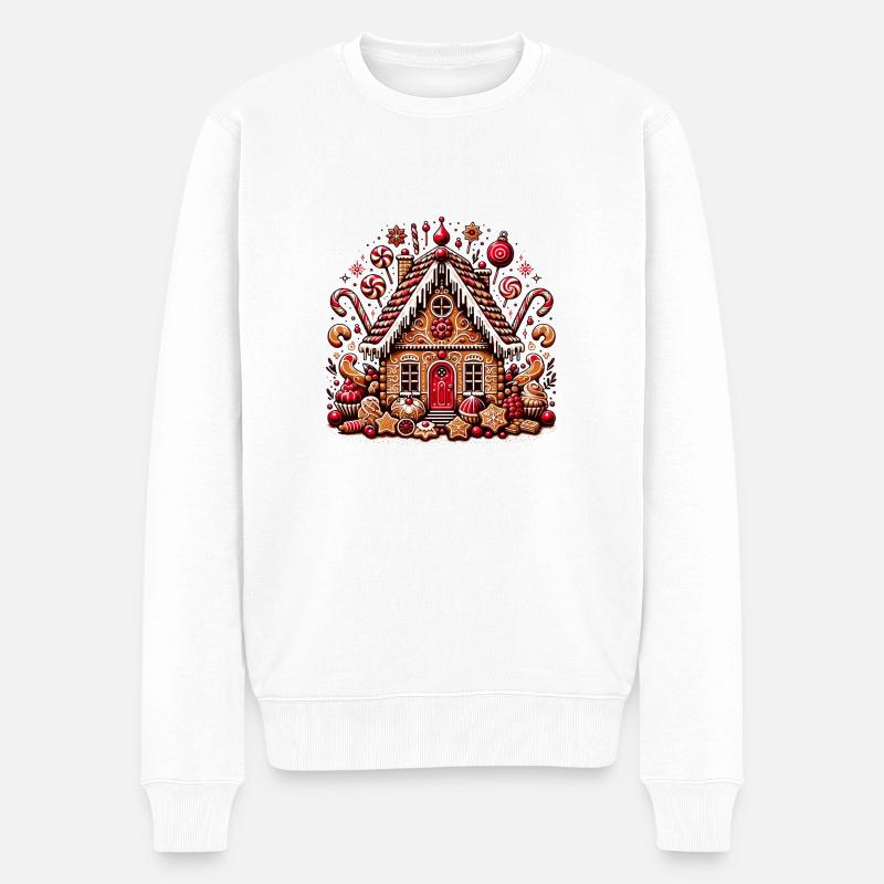 Ein süßes-weihnachtliches Lebkuchenhaus 😊🎅 - Männer Premium Bio Pullover - Weiß