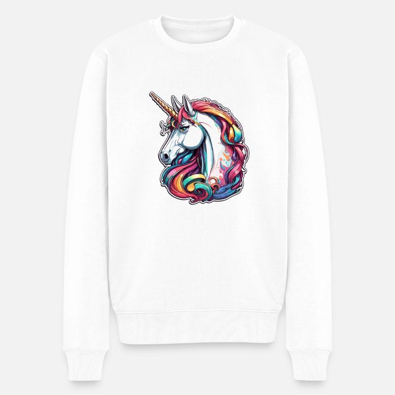 Einhorn / Pferd / Mädchen / Fabelwesen / Märchen - Männer Premium Bio Pullover - Weiß