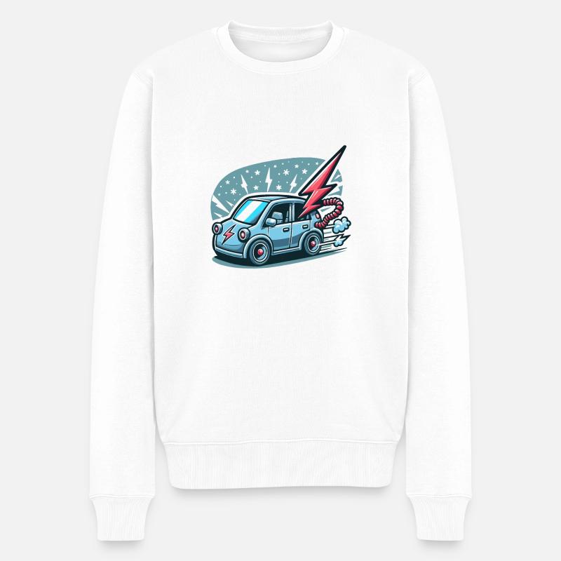 Blitzsauberer Fahrtwind im E-Auto 🚙⚡️ - Männer Premium Bio Pullover - Weiß