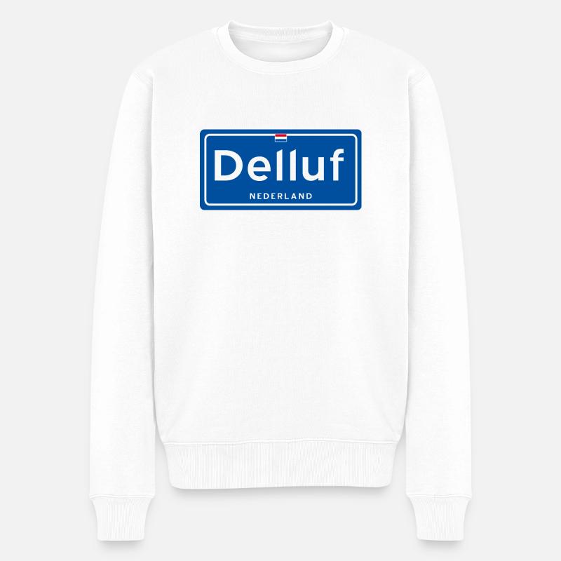 Ortsschild Delluf (Delft) - Männer Premium Bio Pullover - Weiß