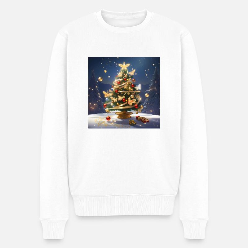WEIHNACHTSBAUM MIT SCHMETTERLINGEN - Männer Premium Bio Pullover - Weiß