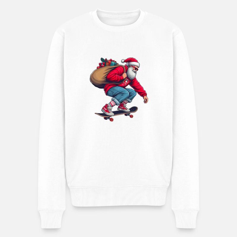 Der Weihnachtsmann auf dem Skateboard! 90er Jahre, festlicher Stil - Männer Premium Bio Pullover - Weiß