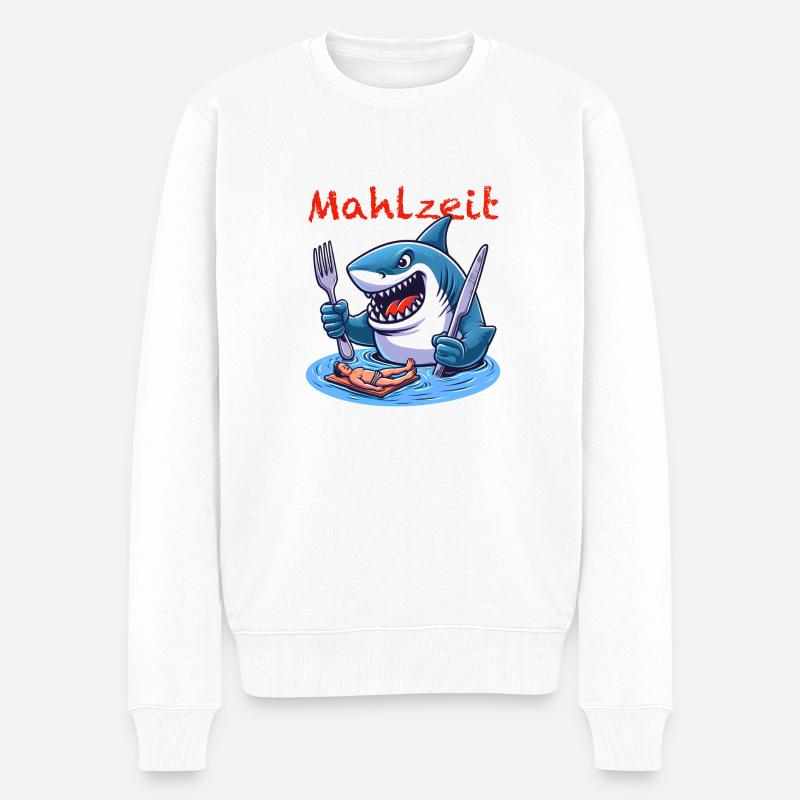 Hungriger Hai - Männer Premium Bio Pullover - Weiß