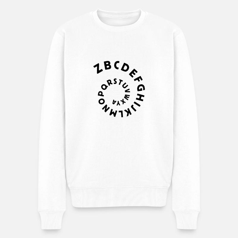 Exzentrisch - Spirale mit umgekehrtem Alphabet [dunkel] - Männer Premium Bio Pullover - Weiß