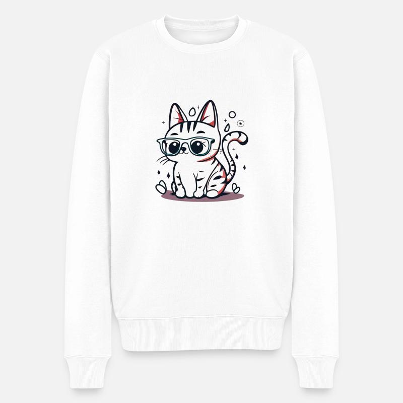 Chat mignon avec lunette - Pull Premium bio Homme - blanc